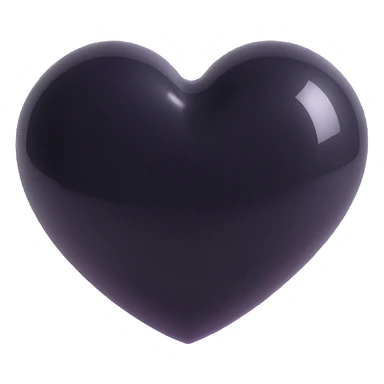 black PVC heart, glossy, high shine, rounded, 3D icon sticker