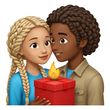 darkskin girl with box braids kissing light skin boy with curly hair sticker