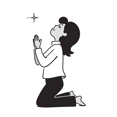 Person kneeling in prayer, talking to God, spiritual moment sticker