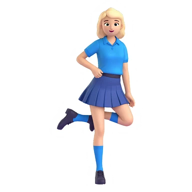blue school skirt, knees showing, playful and bold, all-girls private school, no text sticker