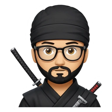 Man with black hair and beard wearing glasses in a ninja costume.  sticker