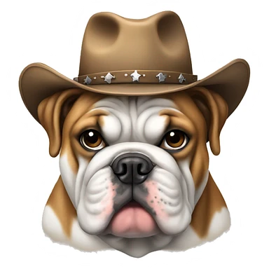 Sitting English bulldog wearing a cowboy hat sticker