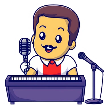 Freddie Mercury at piano with microphone sticker