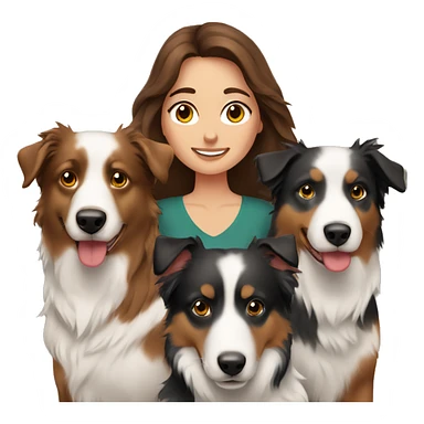 Brunette haired woman surrounded by Australian shepherds sticker