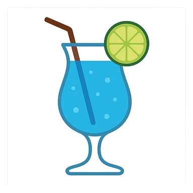 blue curaçao tropical cocktail, flat vector sticker