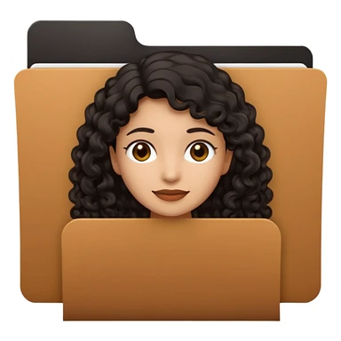 A **simple emoji-style icon** of a **black transparent plastic folder**, sleek and minimal, with **rounded corners**, subtle translucency, soft shading, and a **small logo of a dark canela-skinned latina with curly black hair** on the front.
 sticker