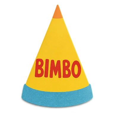 playful and colorful paper craft style dunce cap with 'Bimbo' text sticker