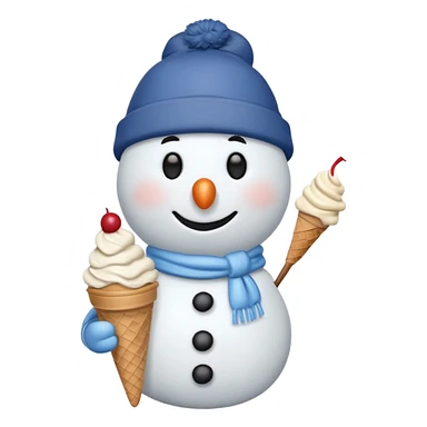 snowman wearing cap with ice cream  sticker