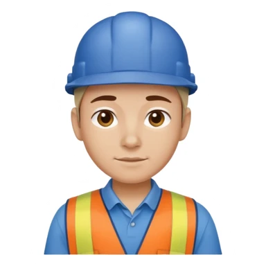 This is a cartoon-style avatar of a worker wearing a blue cap and a matching blue shirt, with a neutral expression. sticker