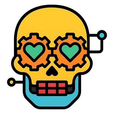 cyber skull with steampunk heart eyes sticker
