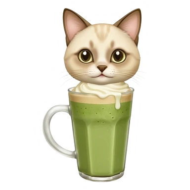 Happy Siamese Cat holding in its paws an iced matcha latte sticker