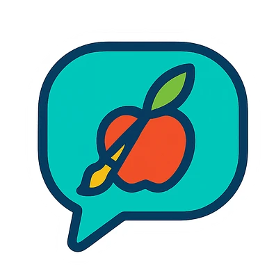 chat bubble icon with an apple style brush inside in vibrant toon style sticker