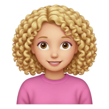happy girl with curly blond hair, pink sweater sticker