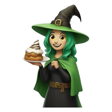 green happy witch with a cannoli in hand  sticker