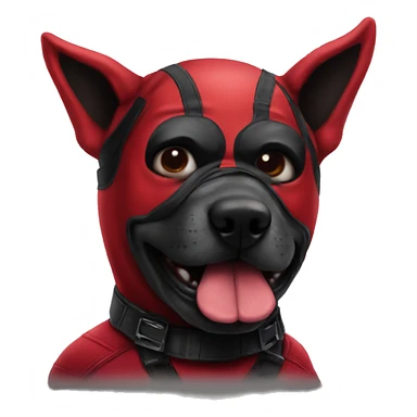 one Deadpool  dog Face with a Deadpool mask sticker