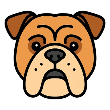 English bulldog, head only, classic wrinkled face, clear outlines, color icon style sticker