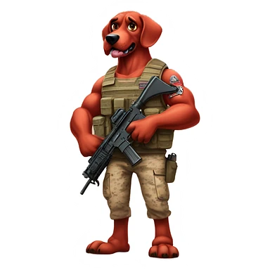 Desert storm daddy hot Clifford the big red dog muscular with tattoos on arms book illustration humanoid as a military call of duty character standing alone sticker