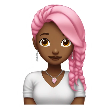 create a girl with pink hair, earrings, who hugs herself, her eyes are covered and her head is slightly bowed on her shoulder. The pose should reflect self-love sticker
