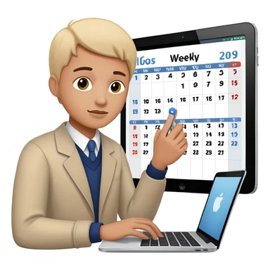 weekly calendar next to person adjusting it with laptop sticker