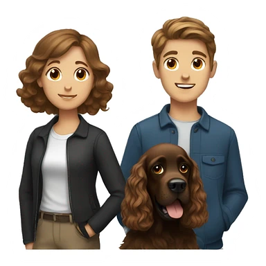 brown-haired girl and brown-haired boy with a black cocker spaniel sticker