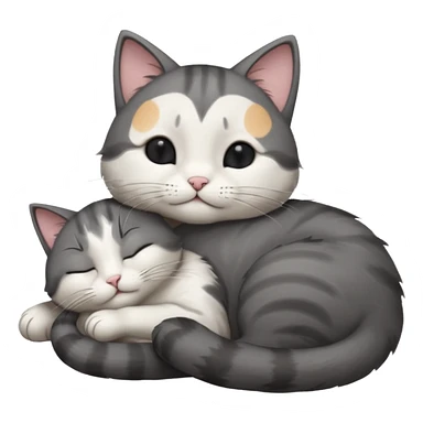 dark grey and white small cat with its eyes closed lying down leaning on its elbow with its paw curled under its head holding it up sticker
