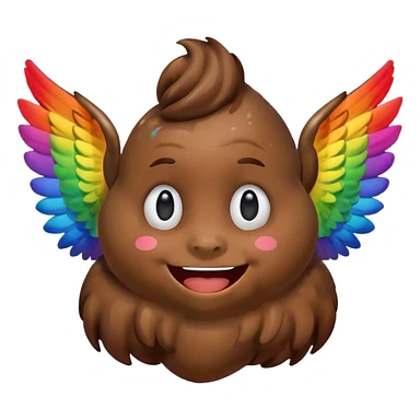 Rainbow Poop emoji face with wings sticker