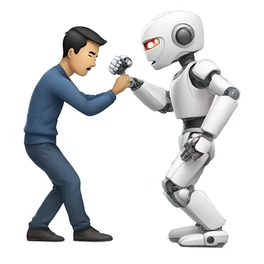 fighting between asian male and AI robot sticker