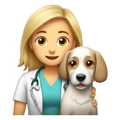 Dog cuddles veterinarian girl sticker