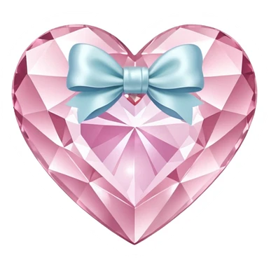 Pastel pink diamond crystal heart with white bow sticker