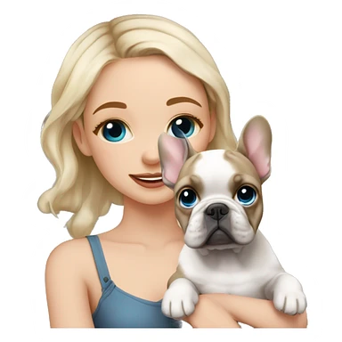  Girl light-skinned and fair-haired blue eyes with a French bulldog merle puppy sticker