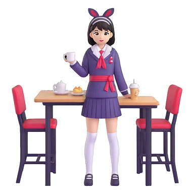 Japanese female high school student in cafe cosplay costume at cultural festival sticker