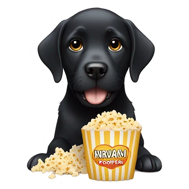 Black Labrador wearing  a nirvana top eating popcorn  sticker