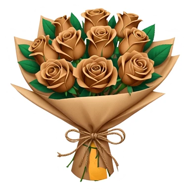 Bouquet of brown roses in a paper package sticker