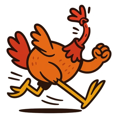 headless chicken running, cartoon style, exaggerated motion sticker