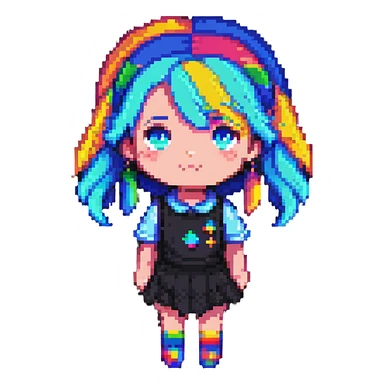 pixel art of a simple and colorful girl sticker