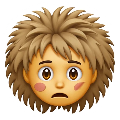 cartoon face with wild messy hair looking frustrated playful emoji style sticker