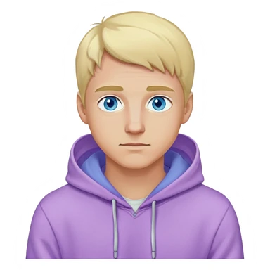 blonde man with blue eyes wearing a lilac hoodie sticker