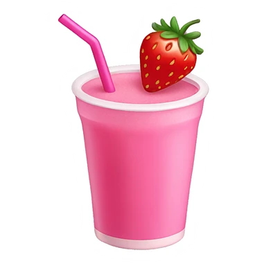Pink drink with straw and strawberry on rim sticker