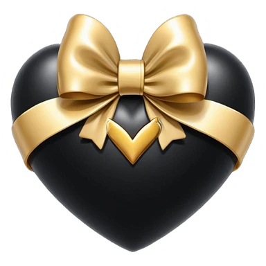 glossy black heart with a gold bow with heart pattern on the bow sticker