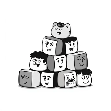 Several colorful toy blocks with different expressions stacked together sticker