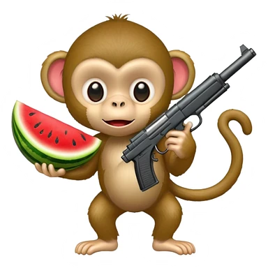 Monkey eating a watermelon and holding a gun sticker