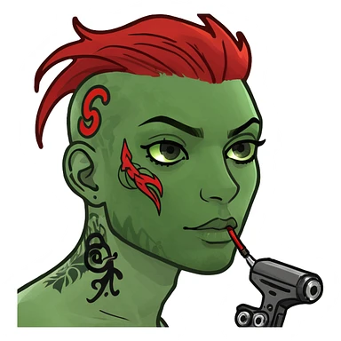 Pink with tattoo machine and red-black hair sticker