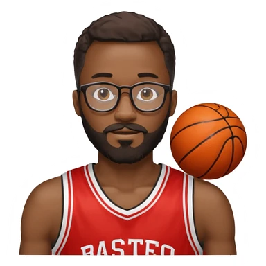 Male Athlete with Glasses – Black man, beard, basketball jersey.

 sticker