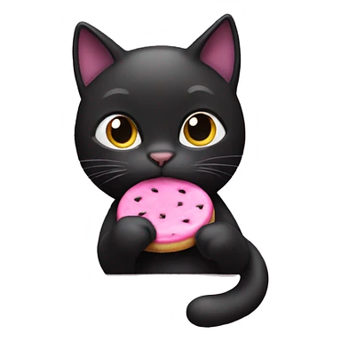 black cat eating a pink cookie sticker