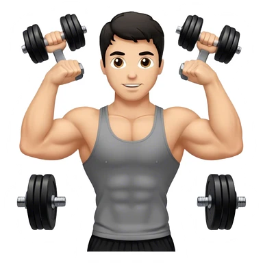 caucasian black haired wavy gym guy with dumbells sticker