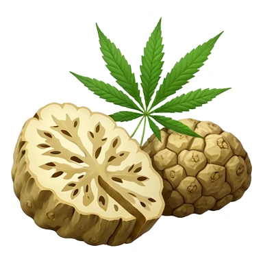 slices of white truffle with cannabis leaf sticker