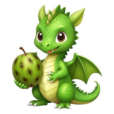 cute green chibi style dragon with kiwi fruit sticker
