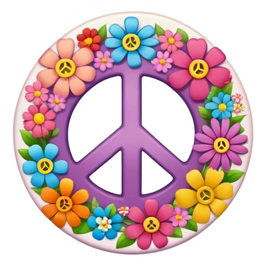 A round hippie colored button with a peace sign and flowers in the center sticker