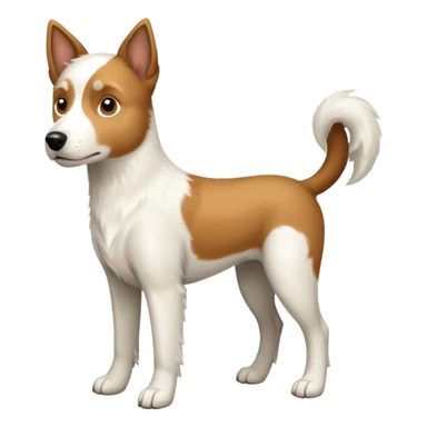 a full body large white parson russell looking dog the size of a kelpie with light brown ears and a light brown patch on one eye and a large snout sticker