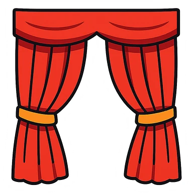 vibrant toon style illustration of a symmetrical red curtain, fully closed, both sides even sticker
